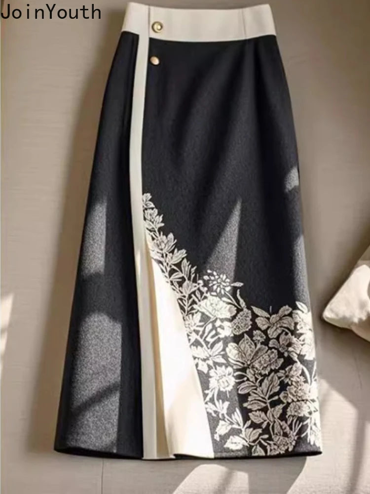 Vintage  High Waist Floral Print Skirt