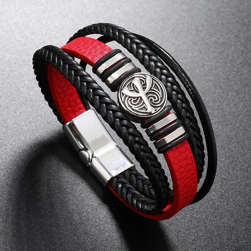 Tree Male Unique Design Trendy Vintage Cuff Men Bracelets PU Leather Bracelets Bangles for Men Jewelry