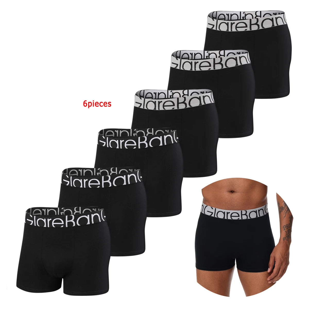 6pcs pack Black Boxer Shorts Men Underwear Soft Breathable Male Underpants for Men Homme Boxershorts