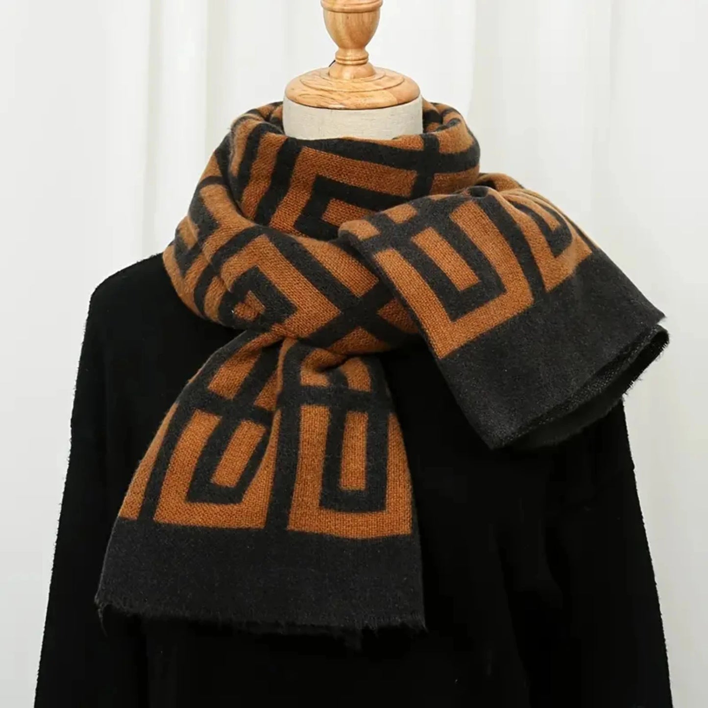 Stylish Winter Geometric Plaid Scarf  Thick Knit Warm Scarf for Ultimate Fashion and Comfort
