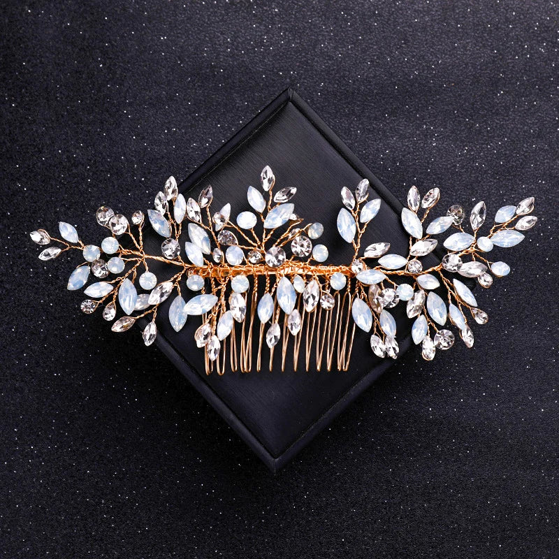 Gold Color Crystal Pearl Hair Comb Headband For Women Bride Party Bridal Wedding Hair Accessories Jewelry Comb Headband