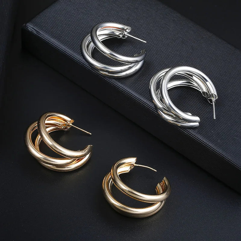 Stainless Steel Smooth Metal Chunky Hoop Earrings for Women Fashion Round Circle Hoops Statement Earrings