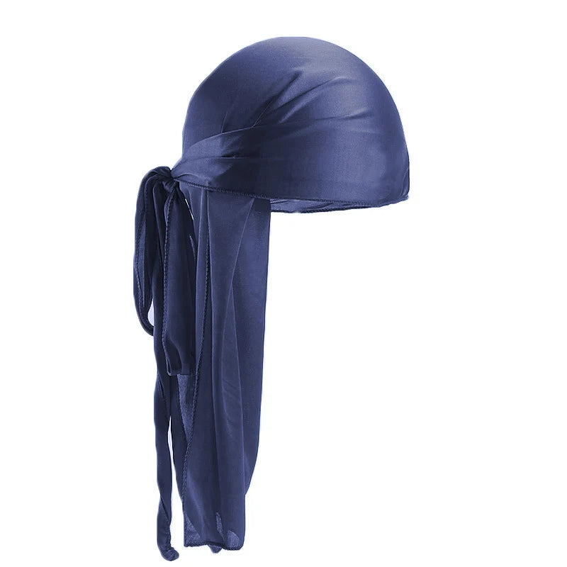 Unisex Silky Long Tail Durag Pirate Hat Turban Fashion Headwraps Cap Bandana Women Men Headwear Caps