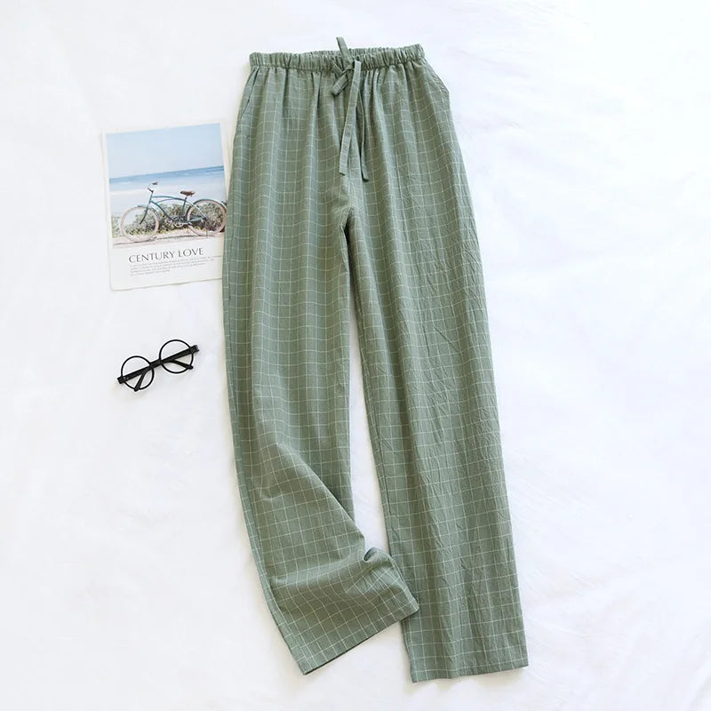 Cotton Men and Women's Homewear Spring and Fall Sleeping Pants Thin Section Plaid Home Pajama Pants Casual Soft
