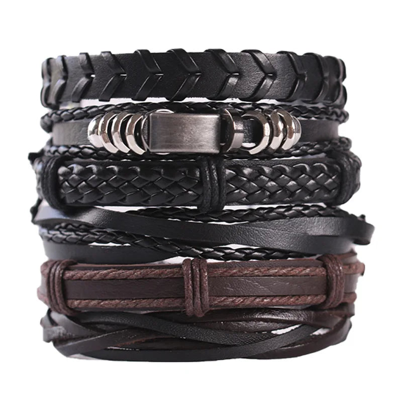 1 Fashion Bracelet Viking Bracelet For Men Hand Bracelets Woven Skull Hand Jewelry Adjustable Leather Set Bracelet