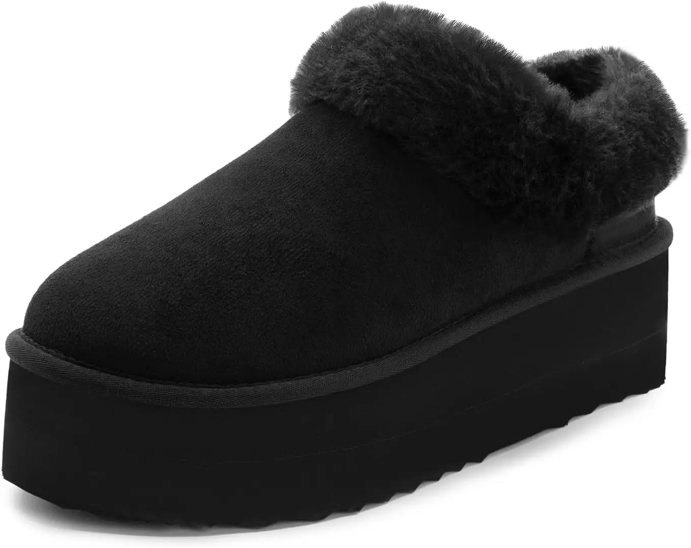 Platform Slippers Fluffy House Slippers For Indoor And Outdoor Short Ankle Boot Fur Lined Clog Slippers
