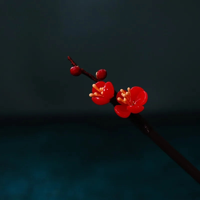 Floral Hair Pins Handmade Wooden Twist Bun Pin Chopsticks Flower Hair Clips Chinese-style Hair Stick