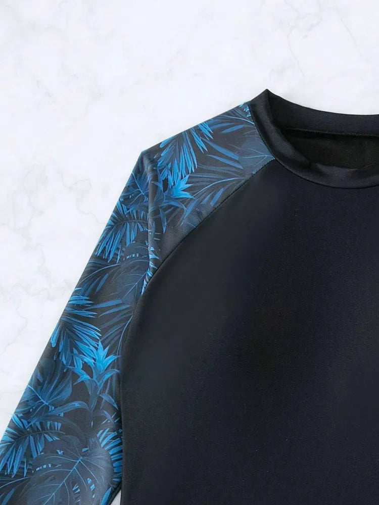 Long Sleeve Swimsuit Women Surfing Suit Monokini Print Two-Piece Swimwear  Woman Rash Guard Beach Wear Bating Suit Bikini