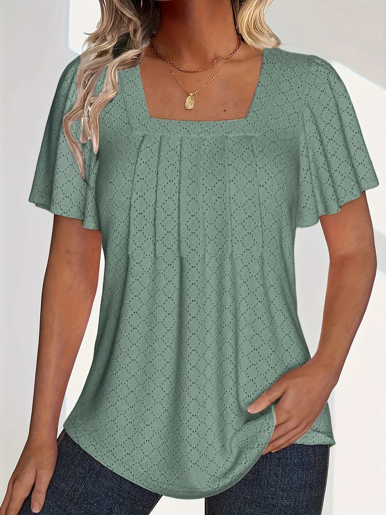 Plus size spring and summer fashionable and elegant hollow tops for women office wear loose ruffle sleeves versatile tops