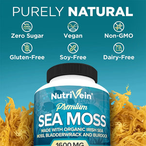 Vegetarian Organic Sea Moss Supports Immune System, Joint Health Intestinal Cleansing Detoxification & Cleansing Skin Supplement
