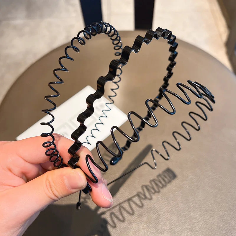 Unisex Black Elastic Non Slip Simple Metal Headbands For Women Wavy Hairband Spring Hair Hoop Fashion Hair Accessories