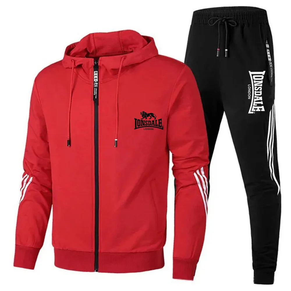Men's Printed Long-sleeved Fitness Spring And Autumn Hoodie Sports Jacket + Pants Suit Drawstring Sports Suit Zipper Clothes