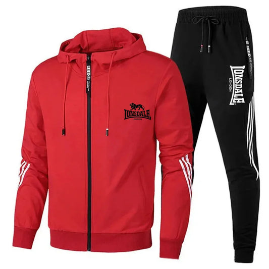 Men's Printed Long-sleeved Fitness Spring And Autumn Hoodie Sports Jacket + Pants Suit Drawstring Sports Suit Zipper Clothes