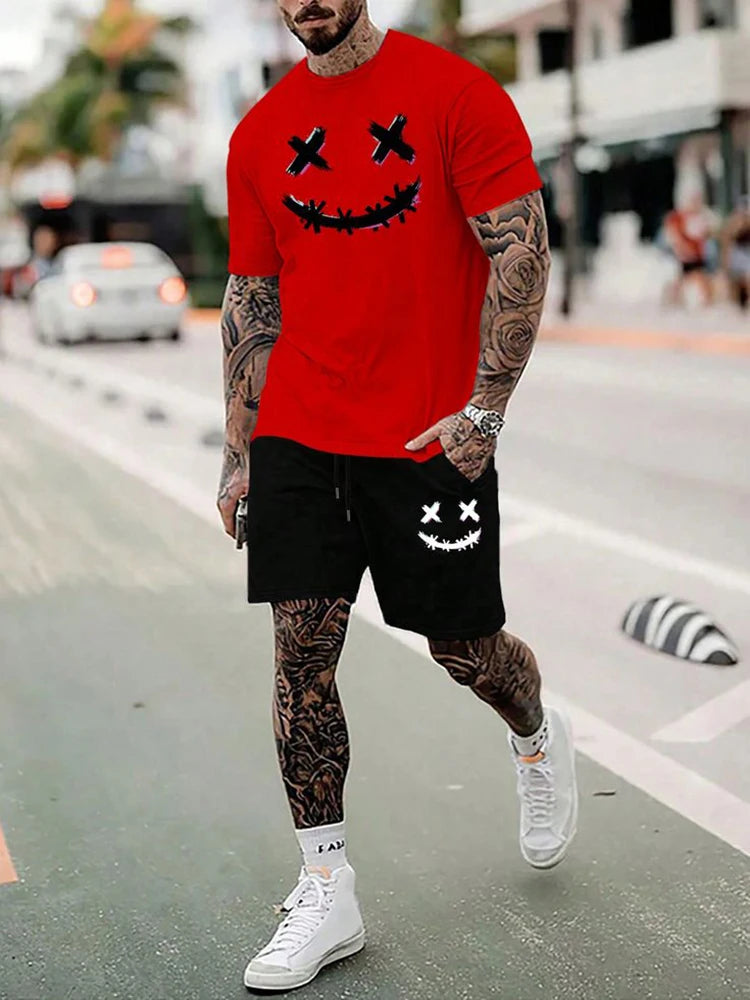 Summer 3D print men's round neck short-sleeved T-shirt shorts suit 2-piece high-quality casual street cool sports suit