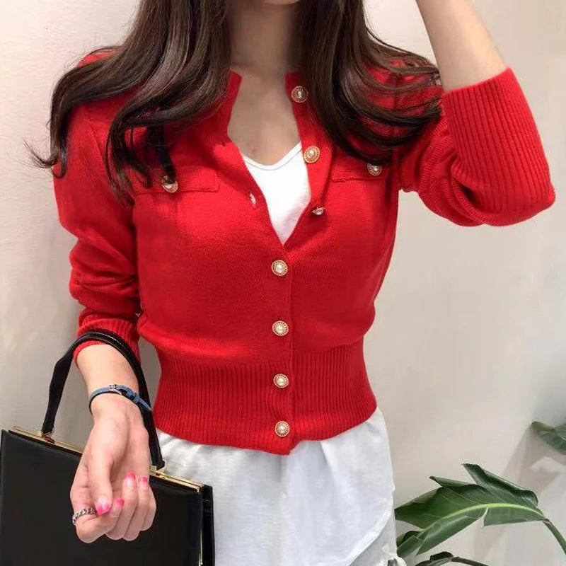 Autumn Long Sleeve Fashion Women Cardigans Sweater Knitted Coat Short Casual Single Breasted Chic Ladies Tops