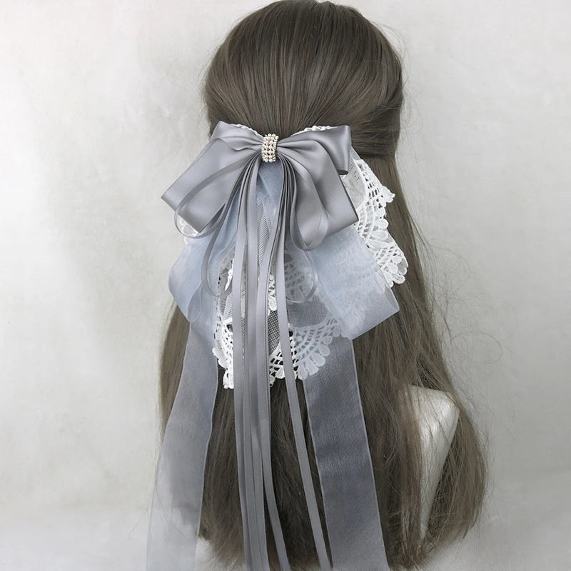 Ribbon Bow Headband With Hairpins Wide Hair Hoop Lace Ruffled Tassels Hair Bands Sweet Hair Accessories