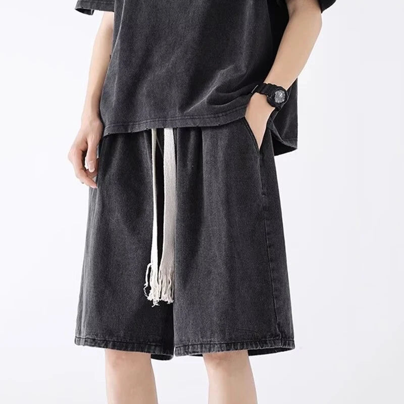 Loose Fit Denim Shorts  Summer Fashion  Casual Straight Leg Five Quarter Pants High Street Wide Leg Baggy Pants
