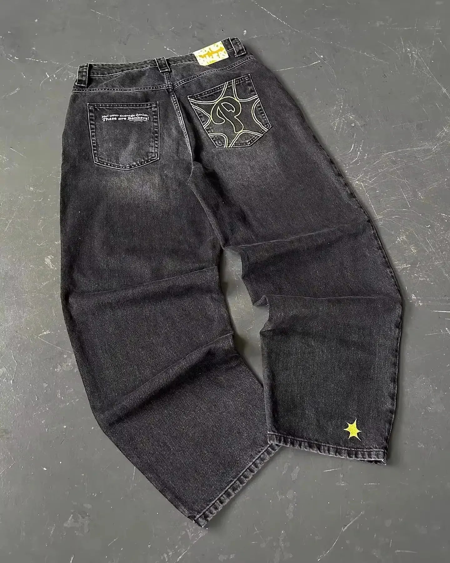 Classic Vintage Jeans Straight Low Waist Pants Embroidery Figure Fashion Blue Jeans High Street
