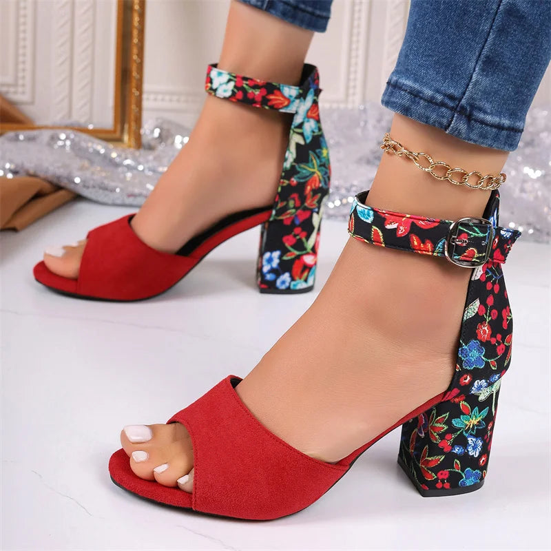 High Heels Ankle Strap Flower Plateaus Pumps Peep Toe