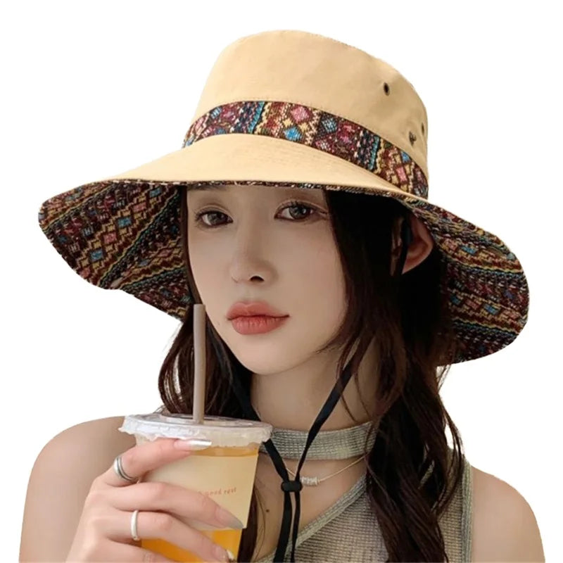 Stylish Women s Ethnic Fisherman Hat with Wide Brim for Summer Sun Protection and Outdoor Activities Foldable Design for