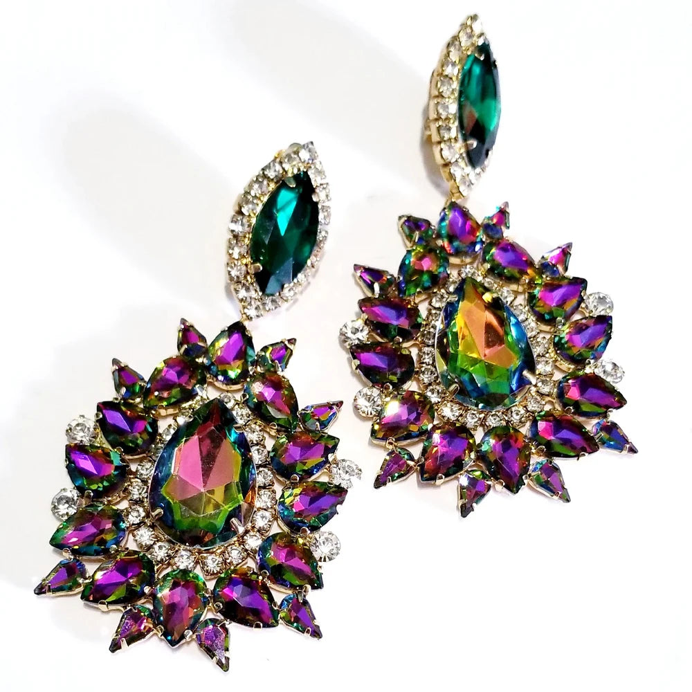 Exaggerate Geometric Dangle Earrings Water Drop Accessories Fashion Colorful Rhinestone Earrings