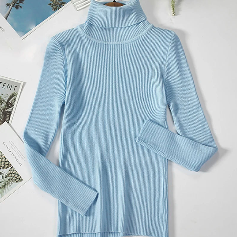 Women's Fall Turtleneck Sweater Knitted Soft Pullovers Cashmere Jumpers Basic Soft Sweaters For Women