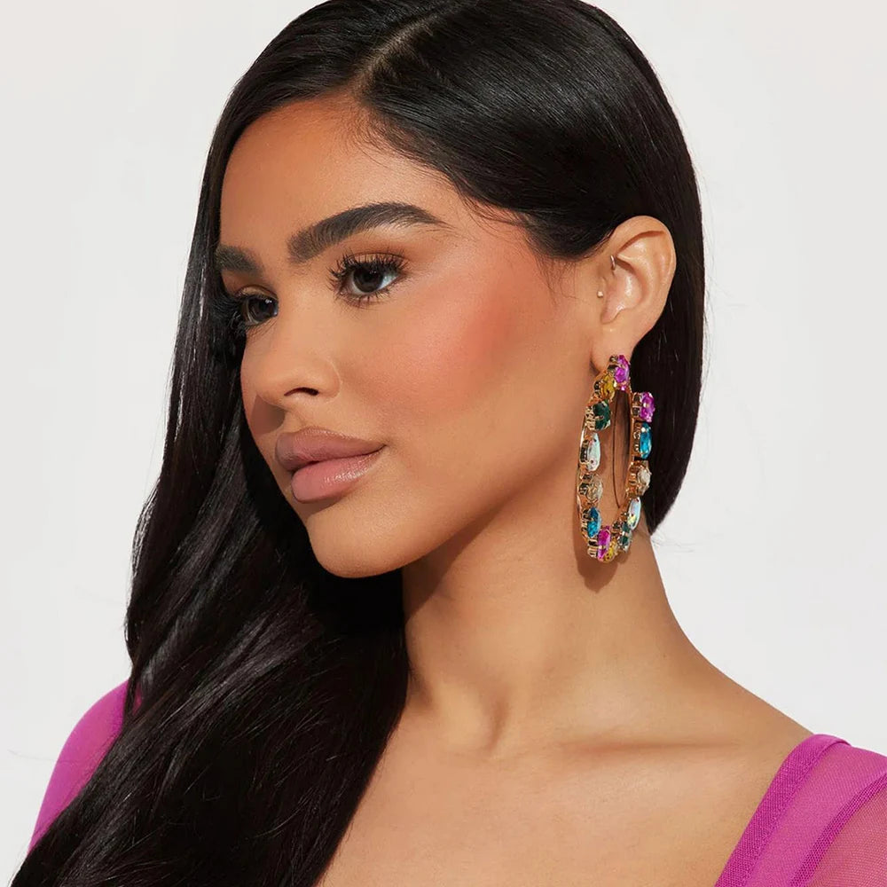 Colorful Geometric Hoop Earrings Piercing Jewelry  Fashion  Rhinestone Statement Earrings