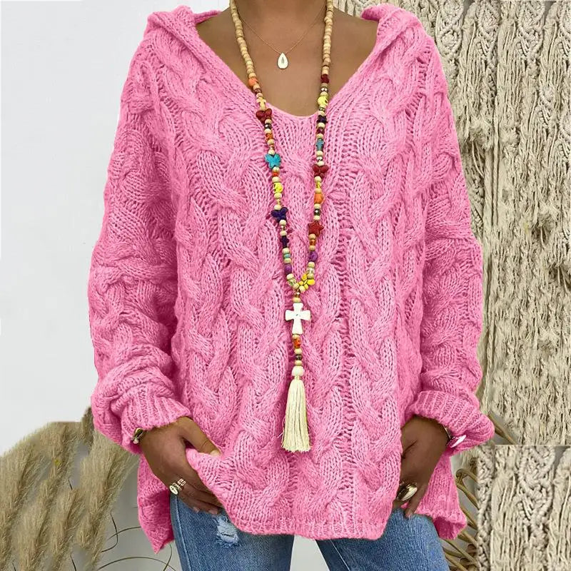 Women's Autumn Twist Knitted Sweater Casual Solid Hooded Pullovers Europe Style Jumpers Streetwear Women's Clothes