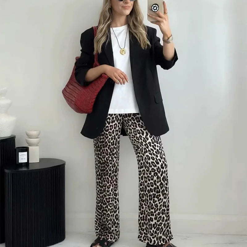 Vintage Leopard Pants Women High Waist Animal Print Baggy Pants Woman Streetwear Summer Wide Pants Retro Women's Trousers