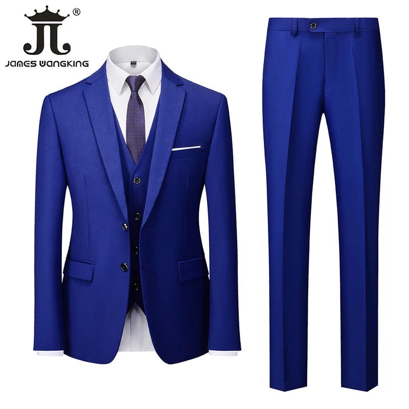 Jacket + Vest + Pants  Boutique Solid Color Men's Official Business Suit Bride's Wedding Dress Party Male Suit