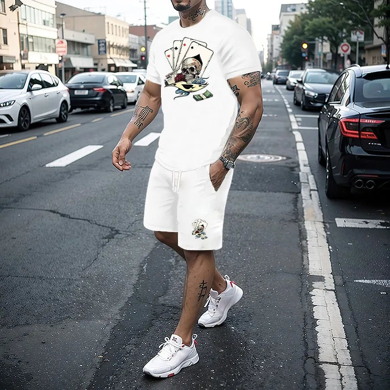 Summer Men's Set 3D Printing Series T-shirt + Shorts 2-piece Set Fashion Street Clothing Casual Slow Running Men's Sportswear