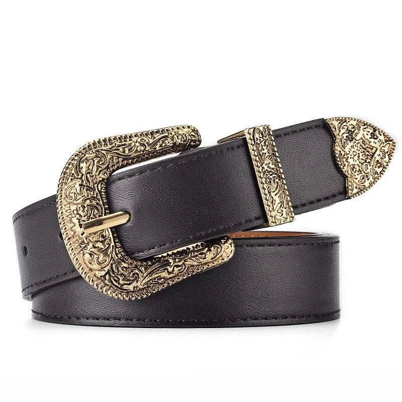 Women's Belt Vintage Carved Needle Buckle Belt Rock Style Jeans Belt PU Leather Belt