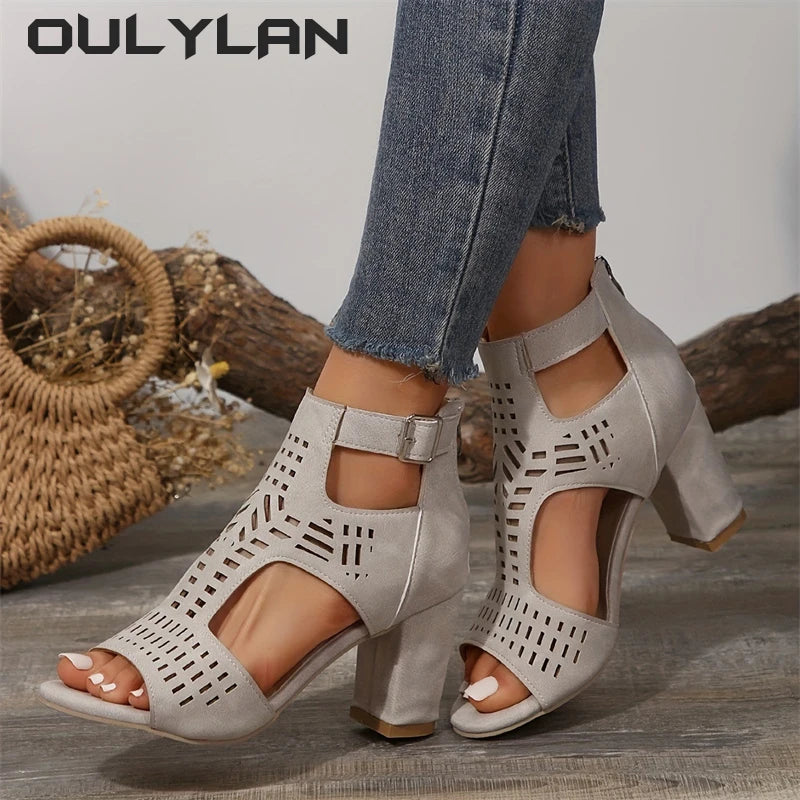 Chunky Heeled Sandals Peep Toe Sandal