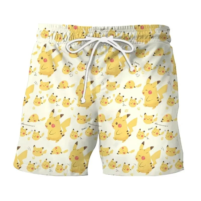 MINISO Pokemon Pikachu Men's Short-sleeved Shirt Beach Shorts Set Men's Summer Street Fashion Men's Casual Hawaii Shirt Suit