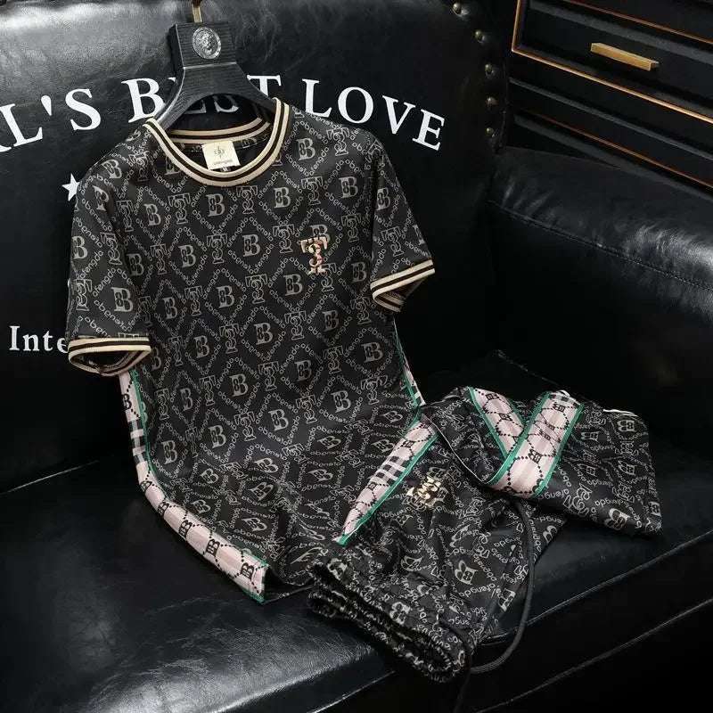 Trendy Printed Short-sleeved Sports Men's Summer Fast-drying Light and High-end Handsome Casual Suit Shirt and pants
