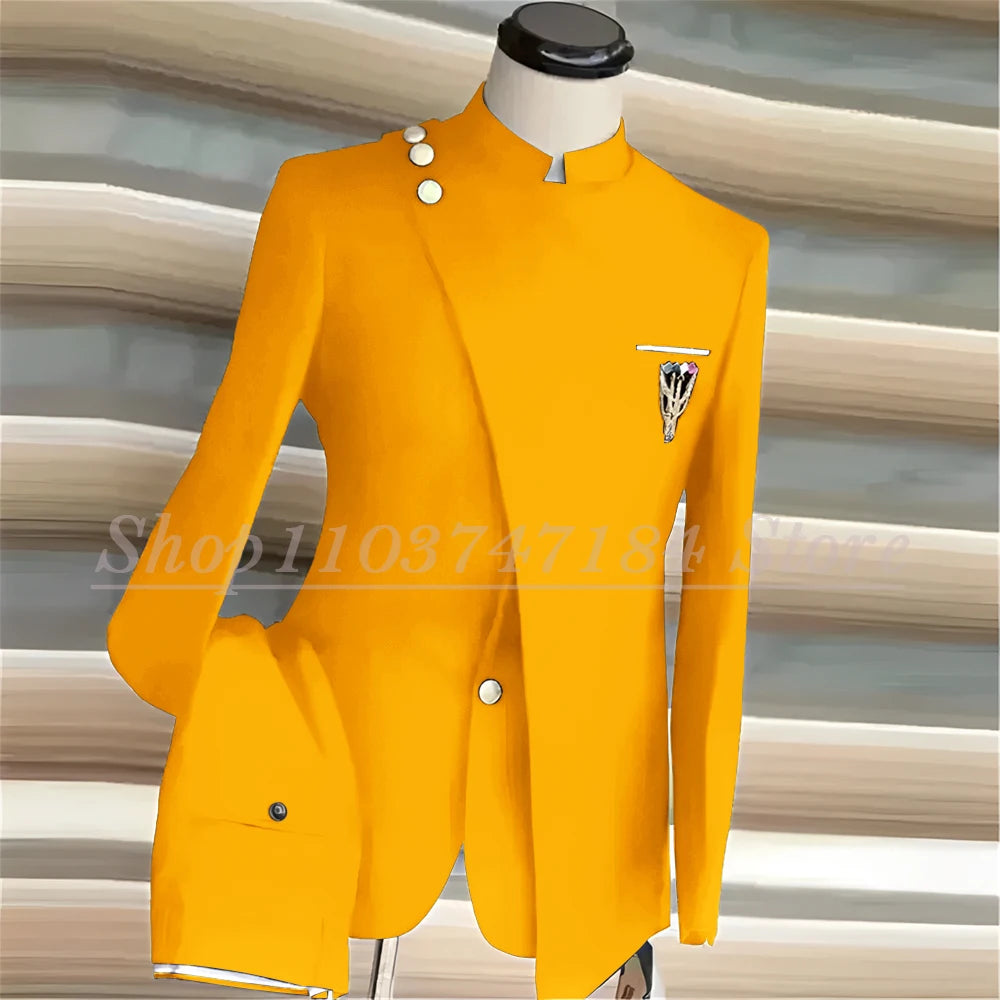 Men's Suits Single Breasted Stand Lapel Blazer  Formal Occasion Party 2 Piece Jacket Pants