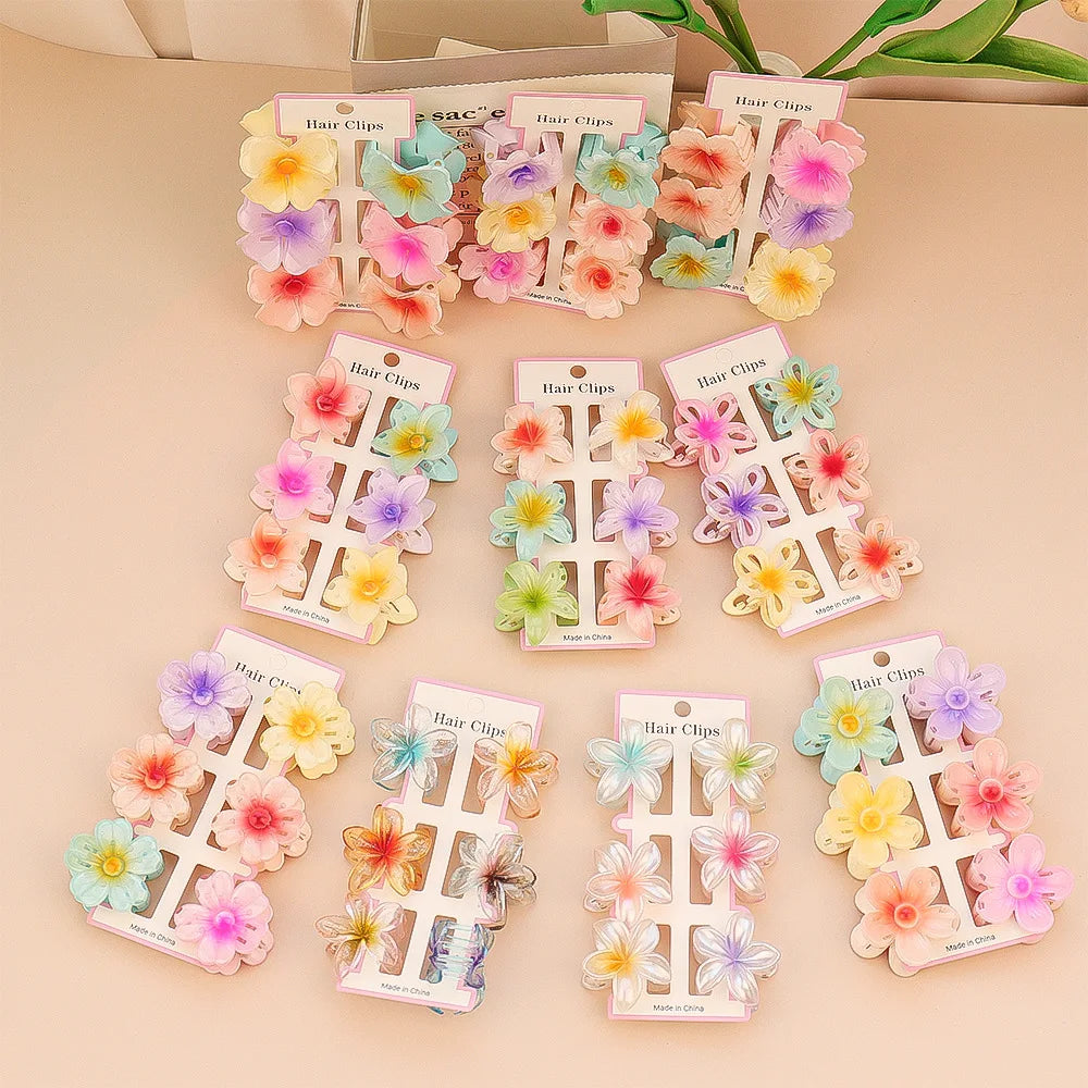 6Pcs Fashion Colorful Transparent Flower Small Hair Claw Clips clamp Hairpin Barrette For Thick Thin Hair Accessories For Women