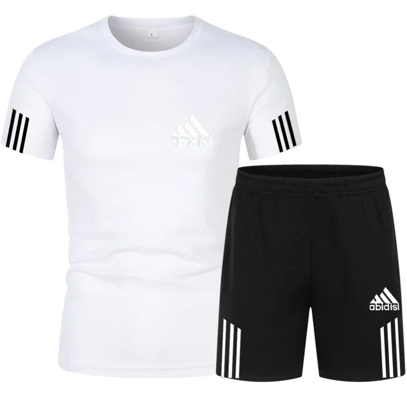 Summer Luxury Set Men's Short Sleeve Suit Fitness Fashion Casual Shorts Tracksuit Clothes for Mens T-shirt + Shorts 2-piece Set