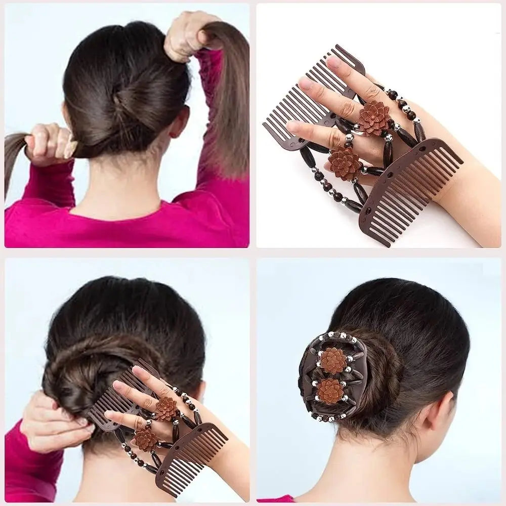 Shiny Rhinestone Beaded Hair Claws Magic Tuck Comb Updo Elastic Headwear Bun Ponytail Holder Beads Hair Combs Hair Styling Tools
