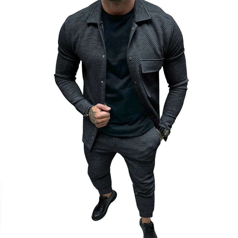 Amazon heavy twill jacket casual pants men's new solid color two-piece suit