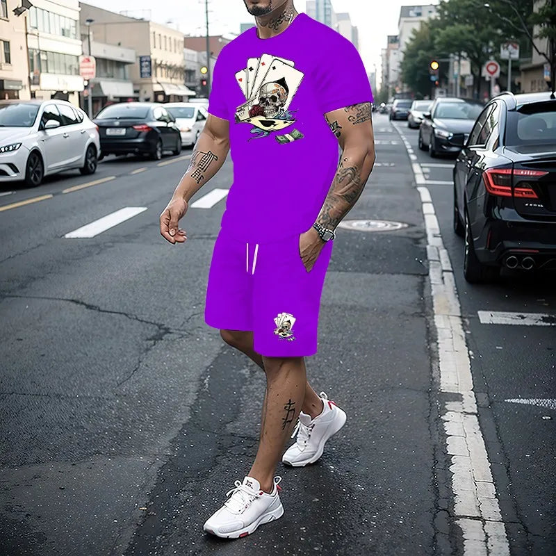 Summer Men's Set 3D Printing Series T-shirt + Shorts 2-piece Set Fashion Street Clothing Casual Slow Running Men's Sportswear