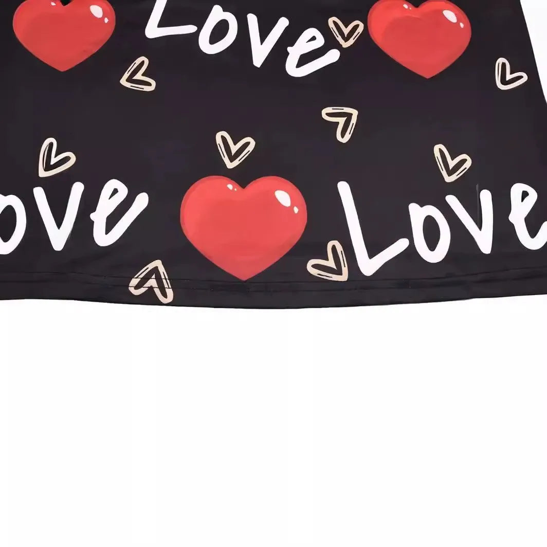 Contrast Heart Print U-Neck Sleeveless Casual Bodycon  Mini Dress