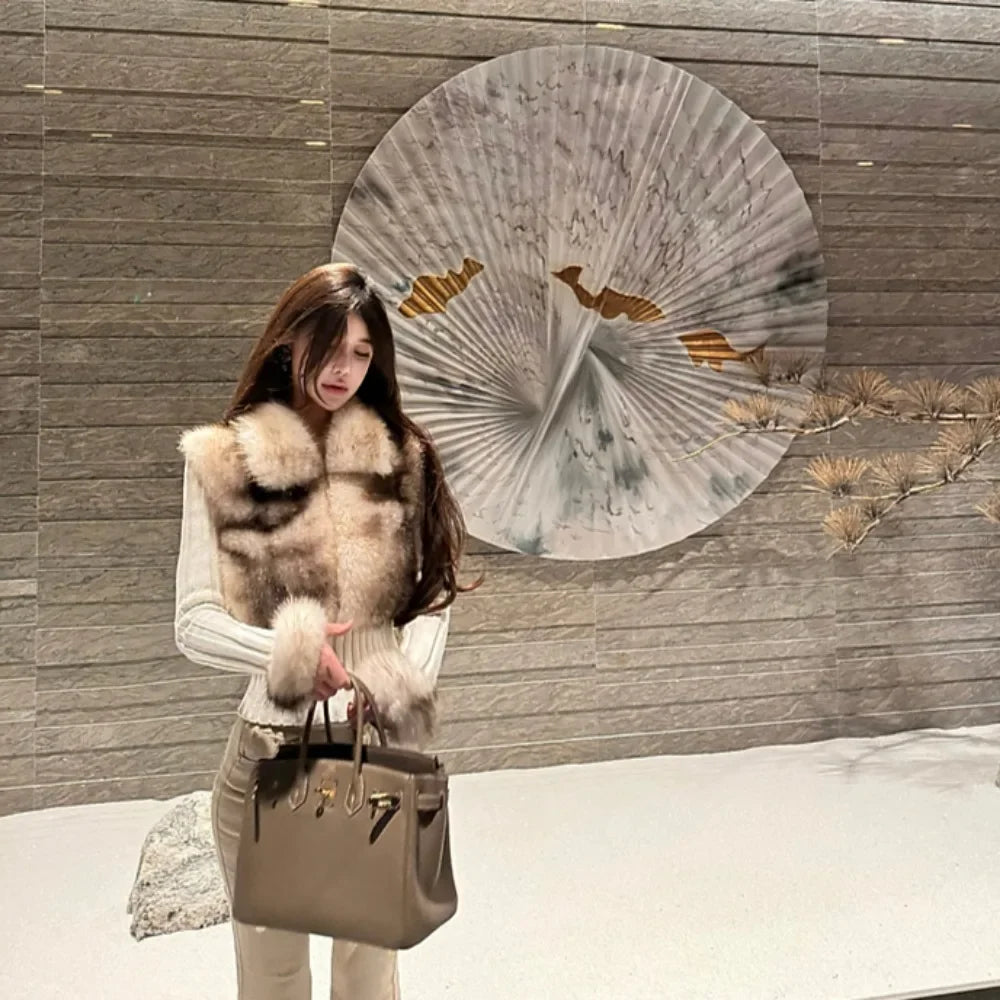 Faux Fur Sweater Crop Cardigan Designer Knitwear Knitted Sweater Women Long Sleeve Cuddly Full Zip Aesthetic Vintage