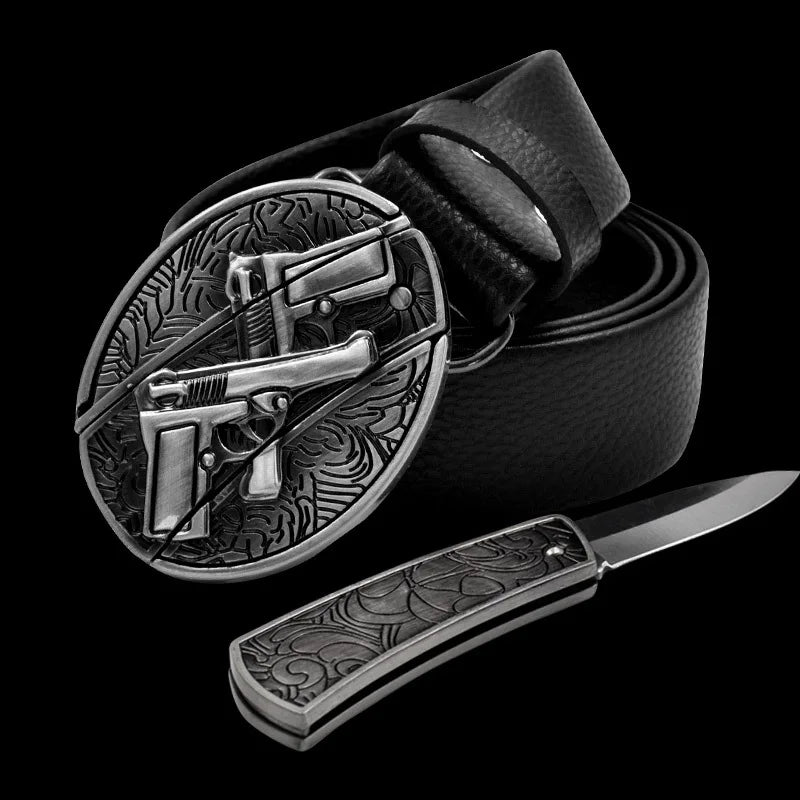 Adult Carved Invisible Knife Buckle Waist Belt Adjustable Personality Genuine Waist Belt