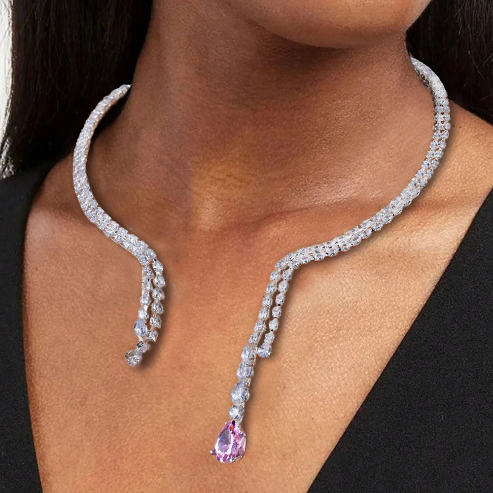 Luxury Zircon Green Crystal Necklace Collar Jewelry  Double Layer Collar