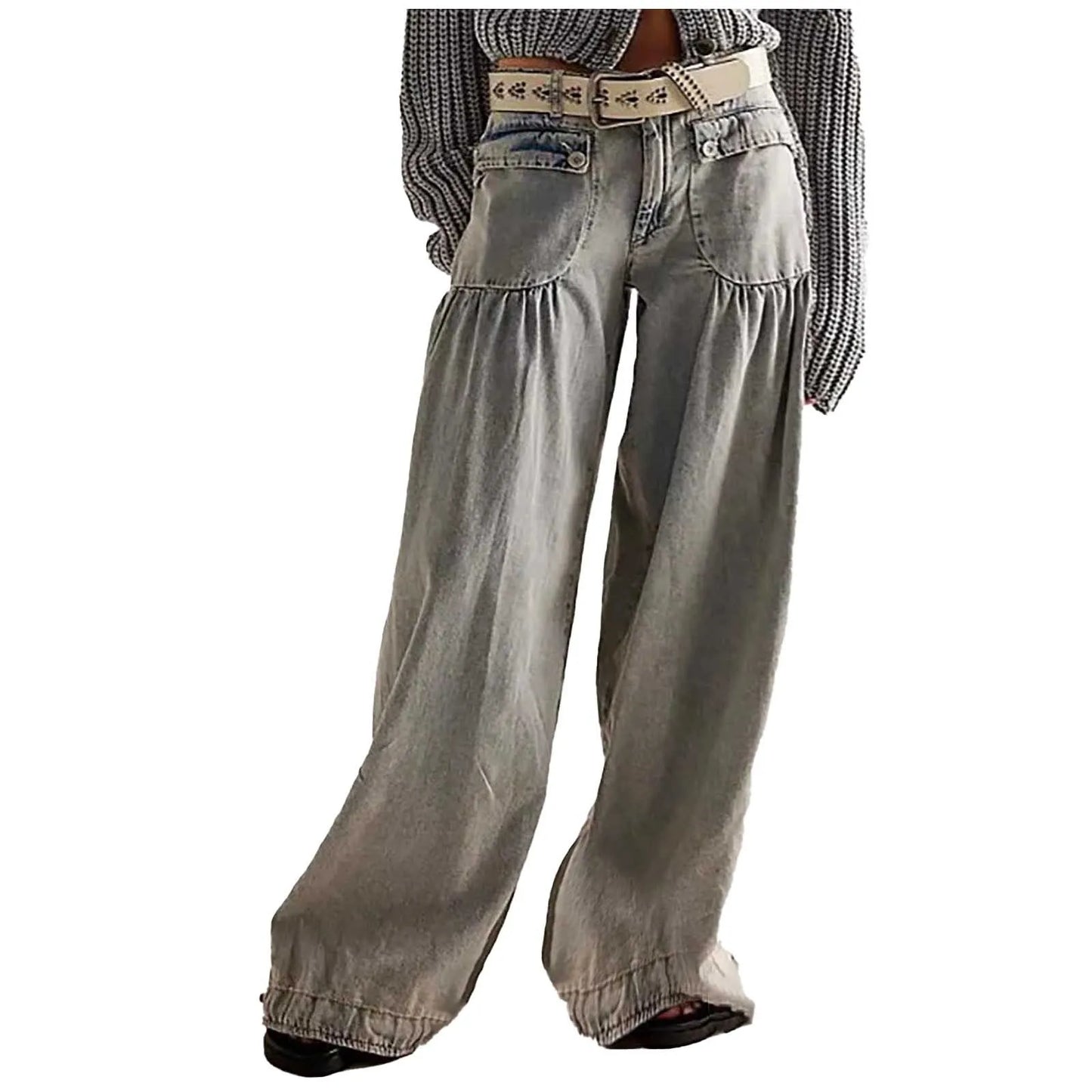 Low Waist Wide Legs Jeans Woman Streetwear American Vintage Denim Pants Female Casual Washed Straight