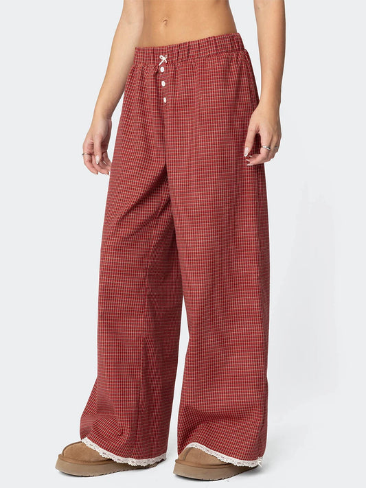 Women High Waist Wide Leg Pants Retro Floral Print Palazzo Trousers Casual Loose Fit Streetwear Fashion
