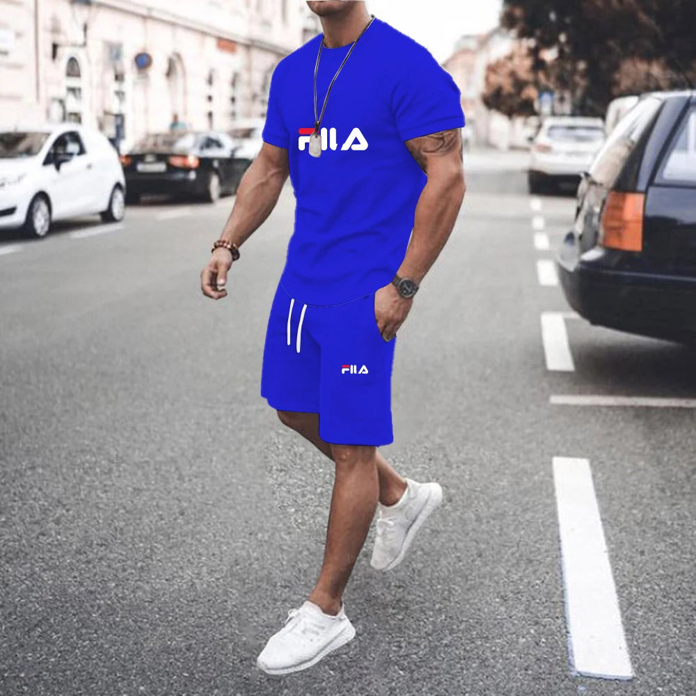 Summer Casual Men's Short Sleeve Set, Two Piece T-shirt + Shorts  Pattern Men's Street Wear, US sizes clothes