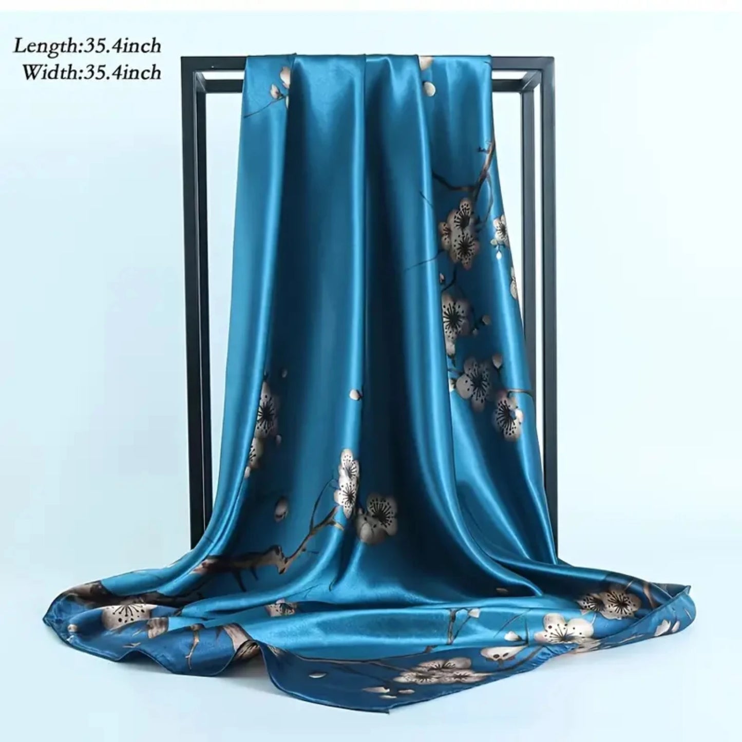 Fashion Flower Print Square Scarf - Women's Winter Warm Imitation Silk Scarf