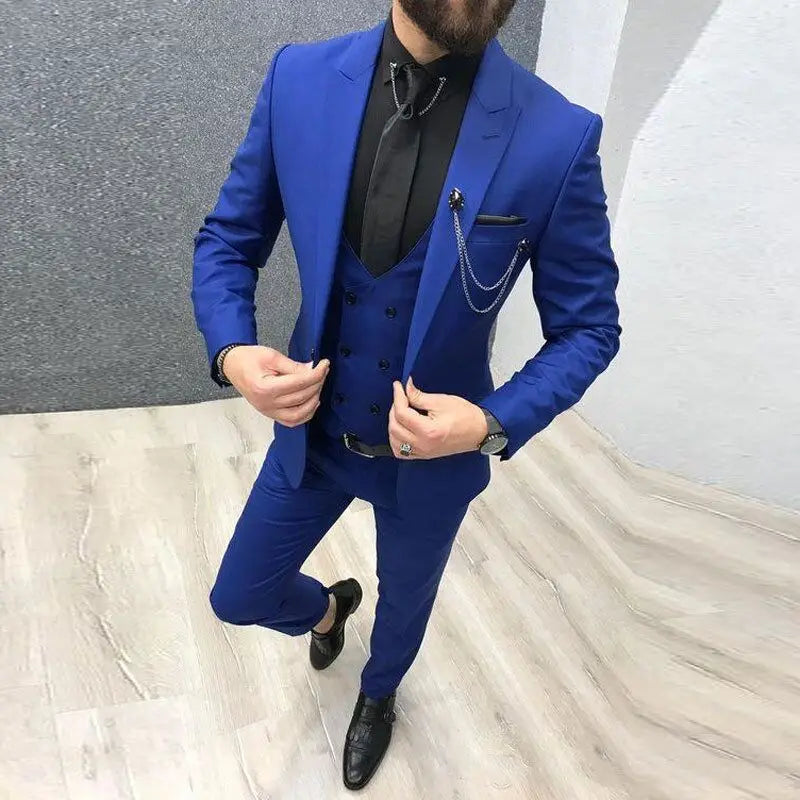 Solid Men Suits 3 Piece Formal Male Suits Fashion Clothing Set Jacket with Pants and Vest
